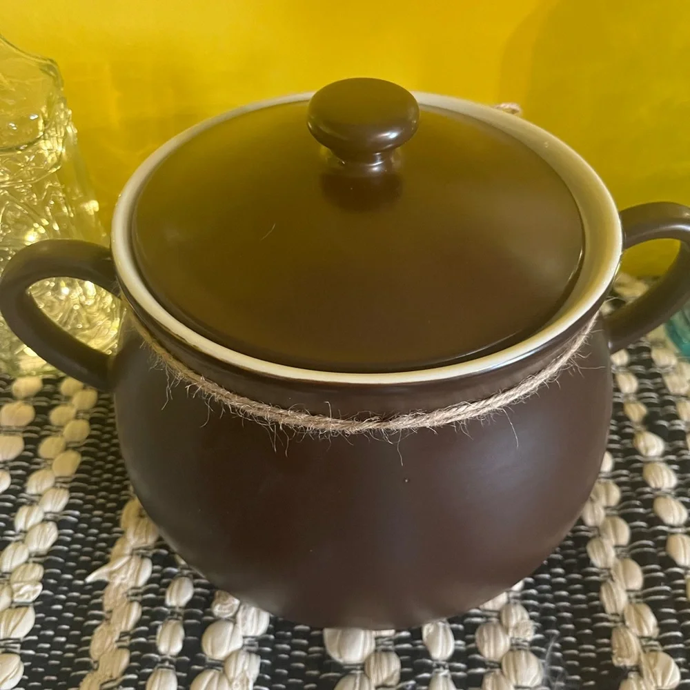 Parini Dark Brown Ceramic Handled Chili Pot w/ Lid 5 Quart